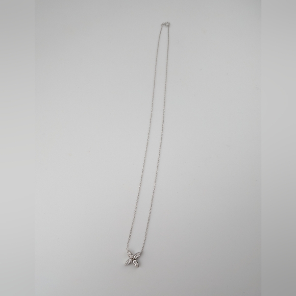 Marquise Flower Moissanite Sterling Silver Pendant Necklace - Picture 2 of 4